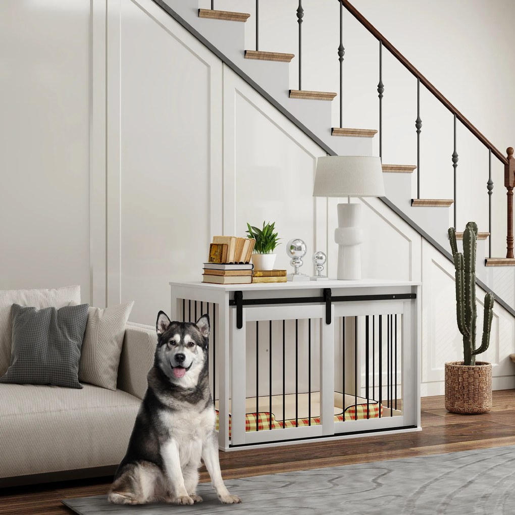 PawHut Κλουβί Σκύλου με Συρόμενη Πόρτα, Αερισμός, Πλάκα Μοριοσανίδων και Ατσάλι, 98 x 58 x 61 cm, Καρυδιά