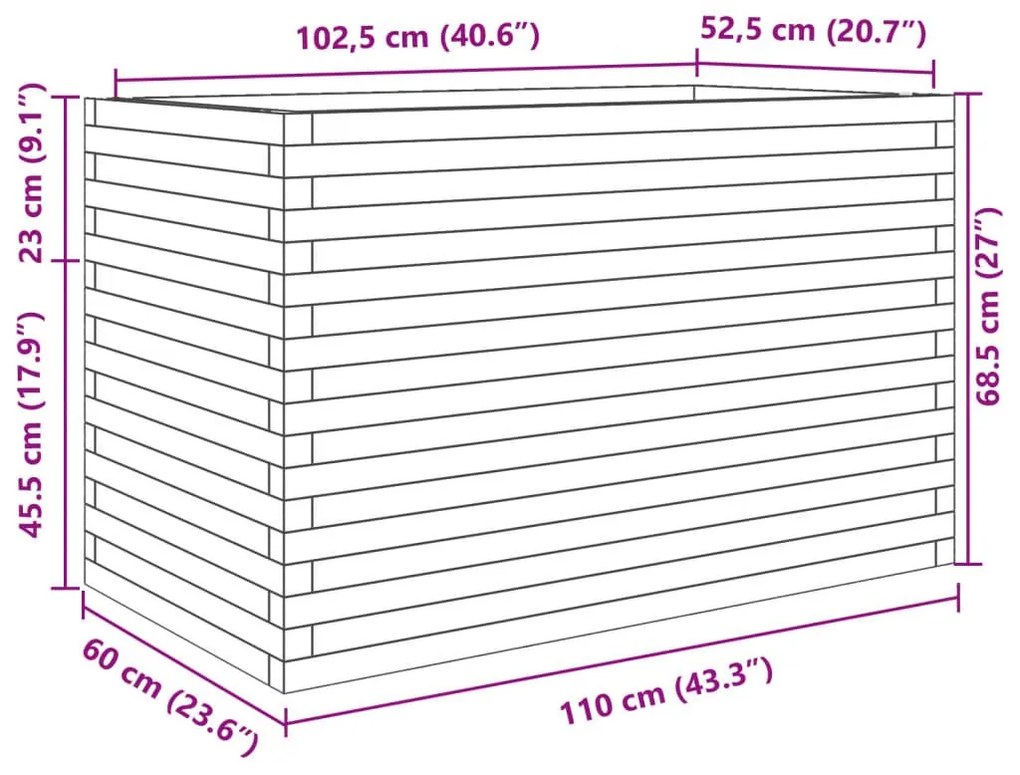 Ζαρντινιέρα Κήπου 110x60x68,5 εκ από Μασίφ Ξύλο Πεύκου - Καφέ