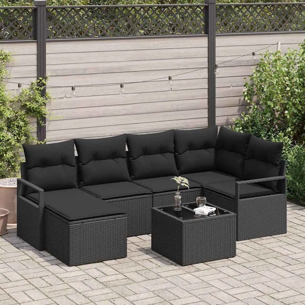 vidaXL Σετ Καναπέ Κήπου 7 pcs Μαύρο Πολυ rattan, βαμμένο ατσάλι