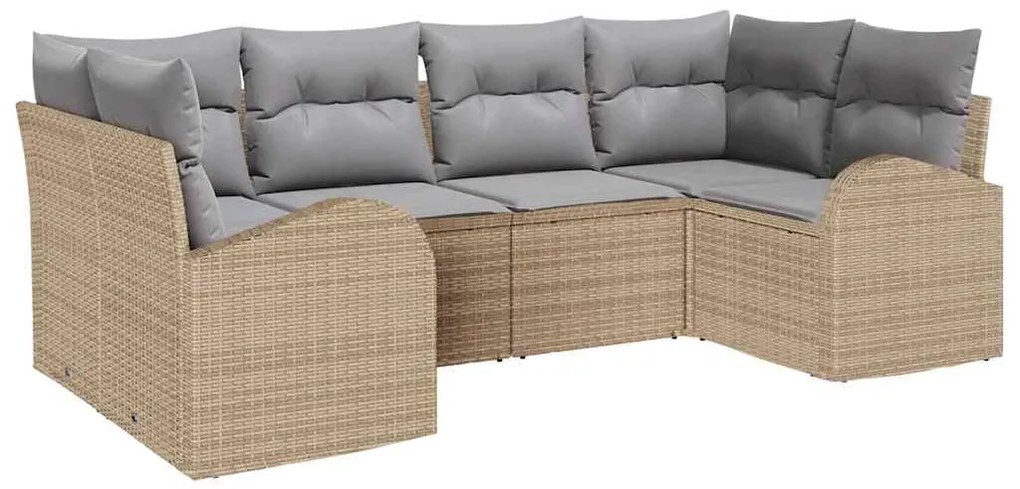vidaXL Σετ Καναπέ Κήπου με μαξιλάρι 6 pcs Μπεζ Πολυ ράταν