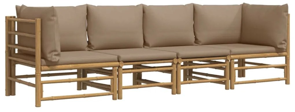 vidaXL Σαλόνι Κήπου Σετ 4 Τεμαχίων από Μπαμπού με Taupe Μαξιλάρια