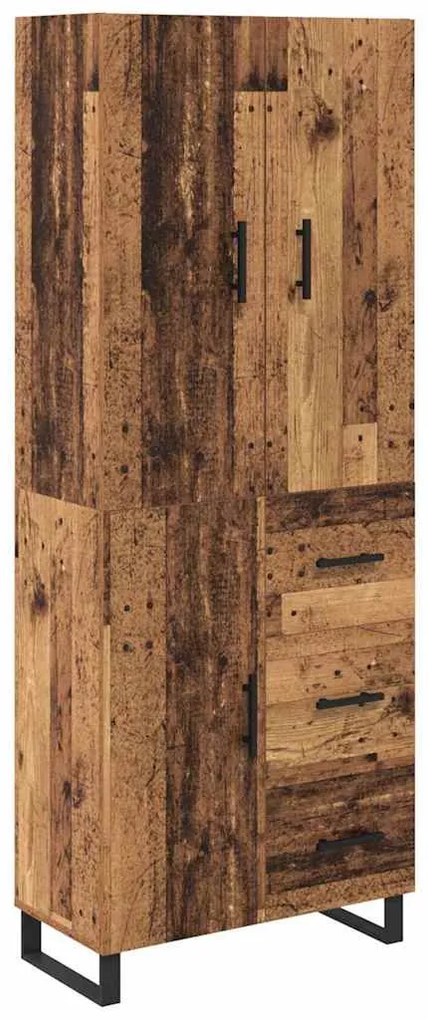 vidaXL Highboard με συρτάρι 2 pcs Παλιό Ξύλο Σύνθετο Ξύλο και Γυαλί