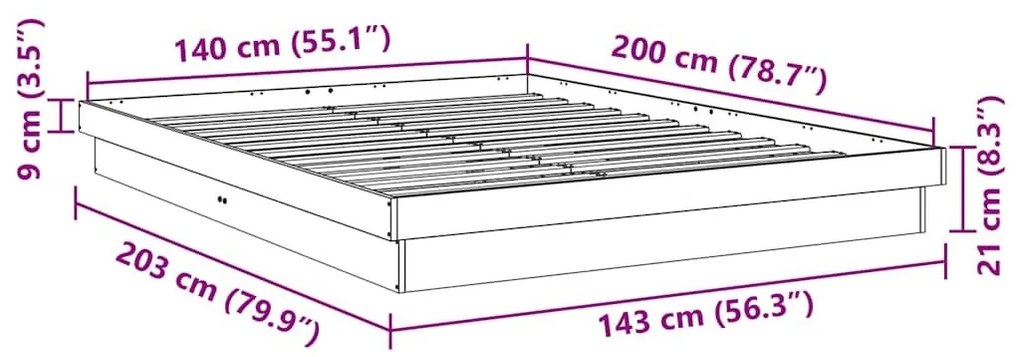 Πλαίσιο κρεβατιού χωρίς στρώμα 140x200 cm μασίφ ξύλο δρυς - Καφέ