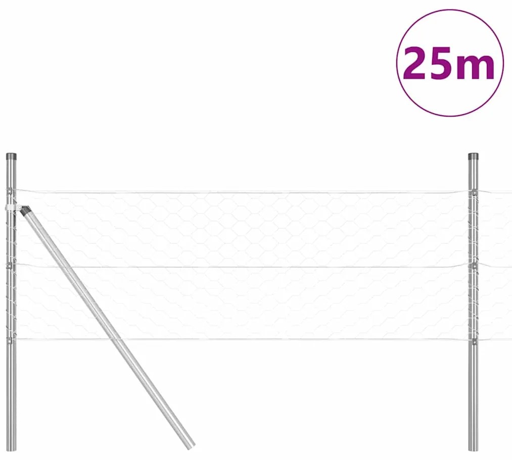 vidaXL Φράχτης με Στήλες. Ασημί 0.4 x 25 μ Ατσάλι με επικάλυψη PVC