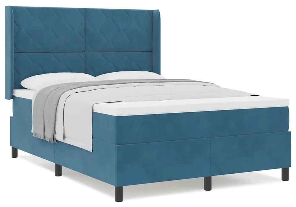 vidaXL Κρεβάτι με ελατήρια με κεφαλάρι Μπλε 140 x 190 cm Βελούδο