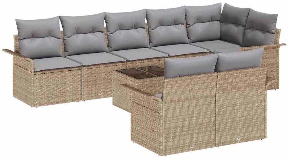 vidaXL Σετ Καναπέ Κήπου με μαξιλάρι 9 pcs Μπεζ Πολυ ράταν