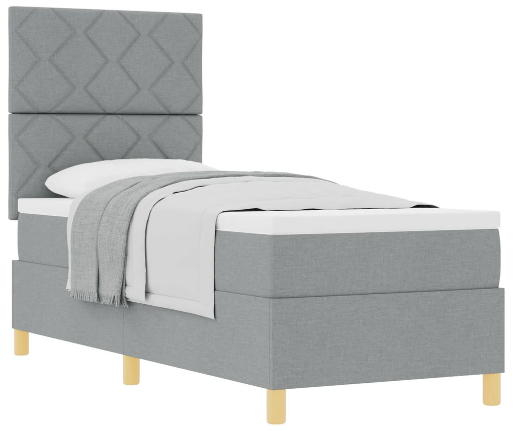 vidaXL Box Spring Bed με Στρώμα Ανοιχτό Γκρι 80x200 cm Ύφασμα