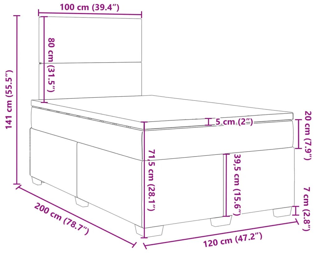 Κρεβάτι Boxspring με Στρώμα Ανοιχτό Γκρι 120x200 εκ. Υφασμάτινο - Γκρι