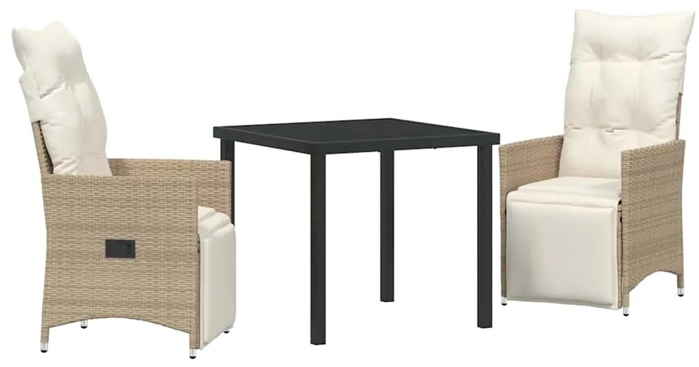 vidaXL Σέτ φαγητού για κήπο με μαξιλάρι 3 pcs Μπεζ Πολυ ράταν