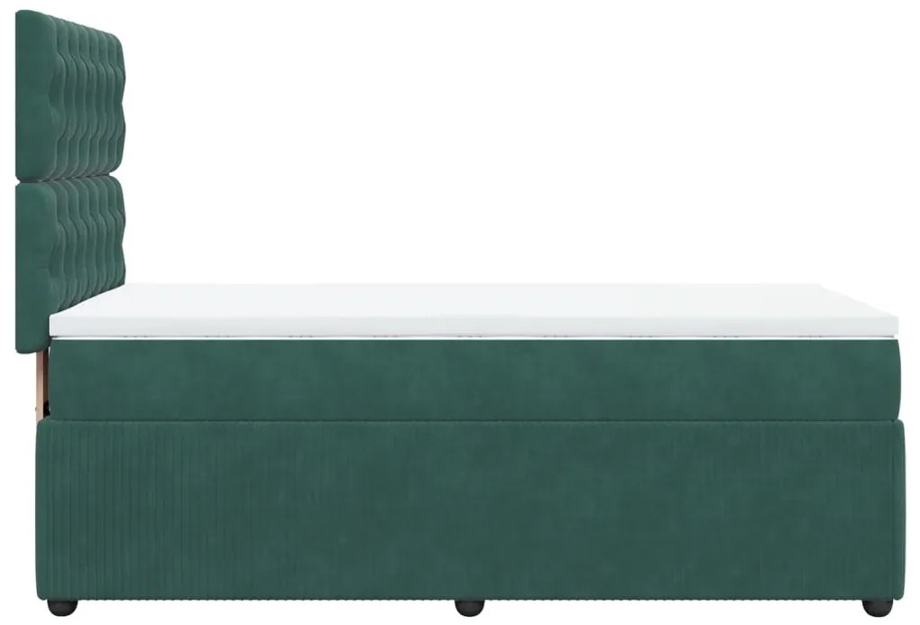 vidaXL Κρεβάτι Boxspring με Στρώμα Σκούρο Πράσινο 90x190 εκ. Βελούδινο