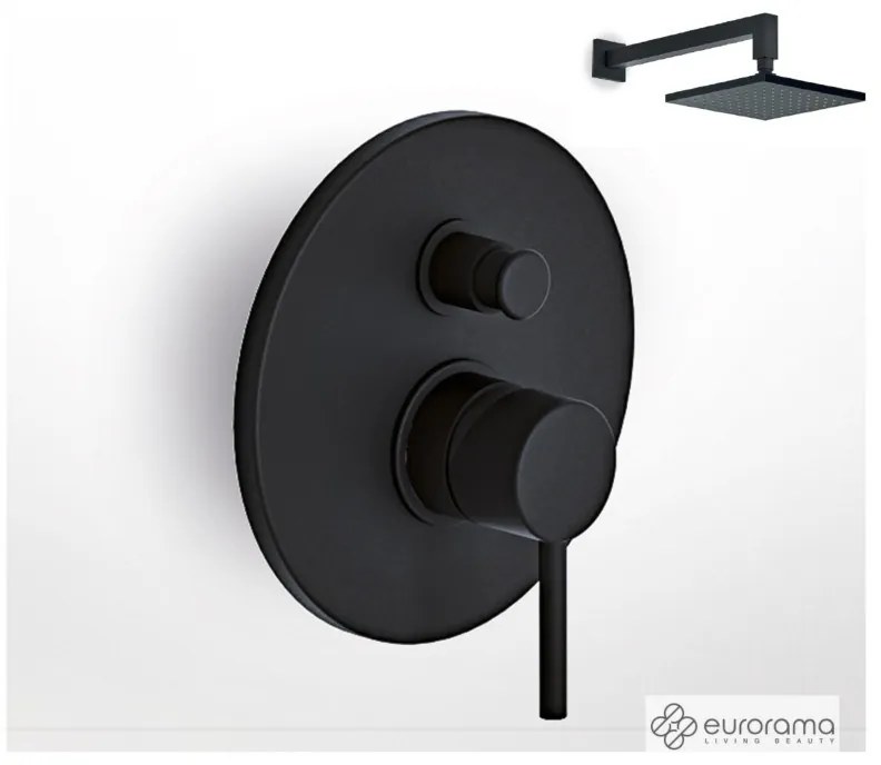 Eurorama TONDA Μίκτης εντοιχισμού 2 εξόδων με εκτροπέα &amp; Ανακλινόμενη κεφαλή 20x20εκ &amp; μπράτσο τοίχου 35εκ Black Matt