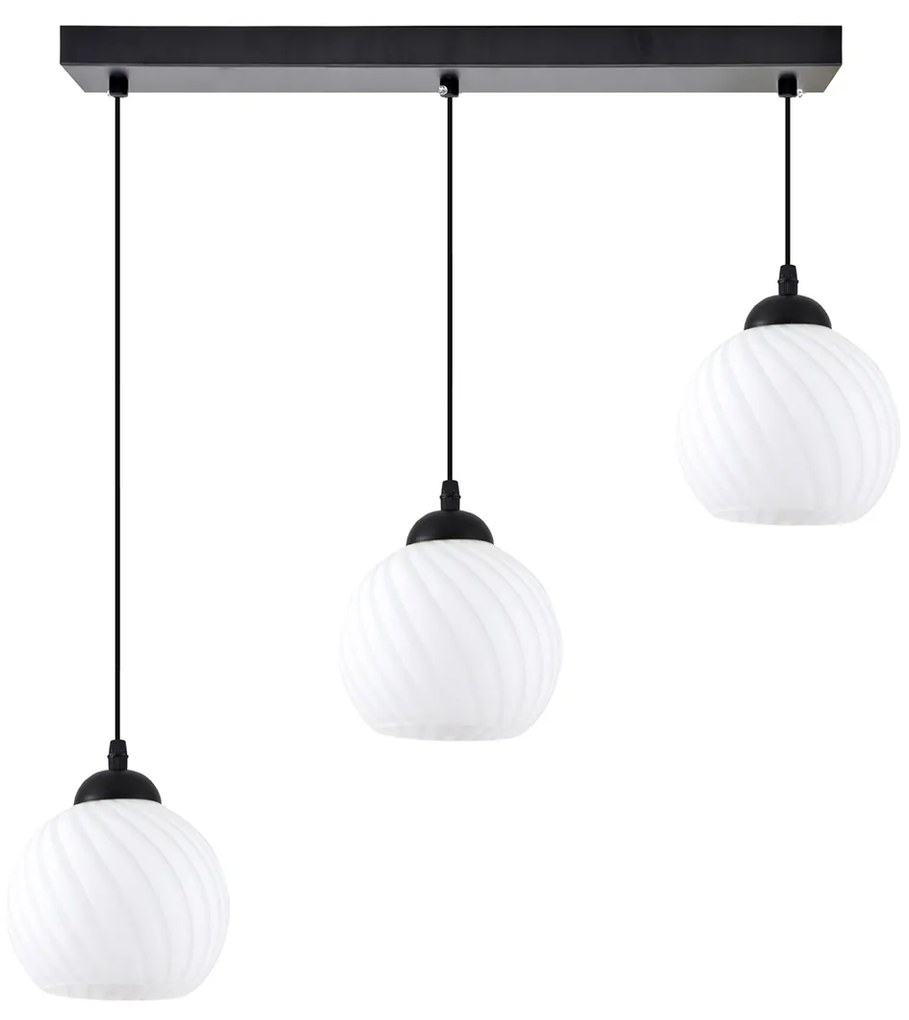 Φωτιστικό Οροφής  KQ 8865-3 SWIRL BLACK PENDANT WITH WHITE GLASSES Ε3 - 77-8198 - 51W - 100W - 77-8198