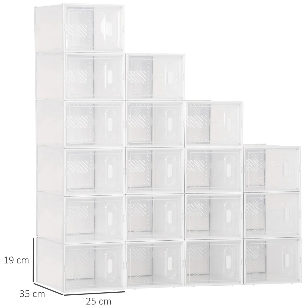 HOMCOM Μοντέρνο Σύστημα Ραφιών με 18 Θήκες, Σύστημα Κουτιών, 25 cm x 35 cm x 19 cm, Διαφανές