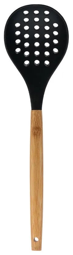 Κουτάλα Τρυπητή Bamboo Essentials Σιλικόνης Μαύρη  33cm Estia