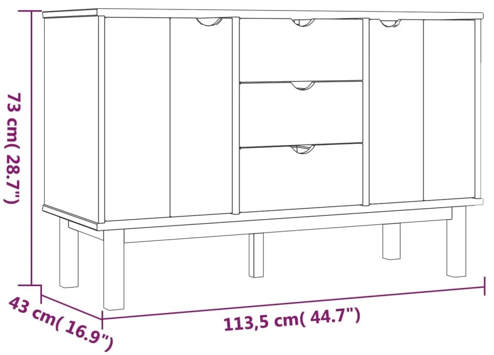 vidaXL Ντουλάπι OTTA 113,5 x 43 x 73 εκ. από Μασίφ Ξύλο Πεύκου