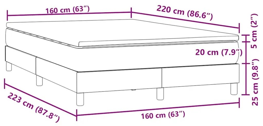 Box Spring Κρεβάτι με στρώμα Μαύρο 160x220 cm Βελούδινο - Μαύρο