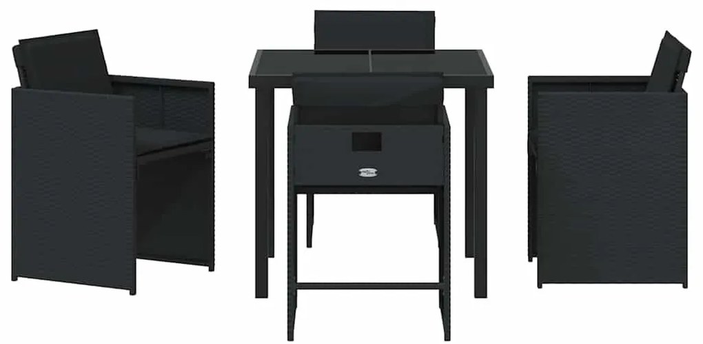 vidaXL Σέτ φαγητού για κήπο με μαξιλάρι 5 pcs Μαύρο συνθετικό ρατάν