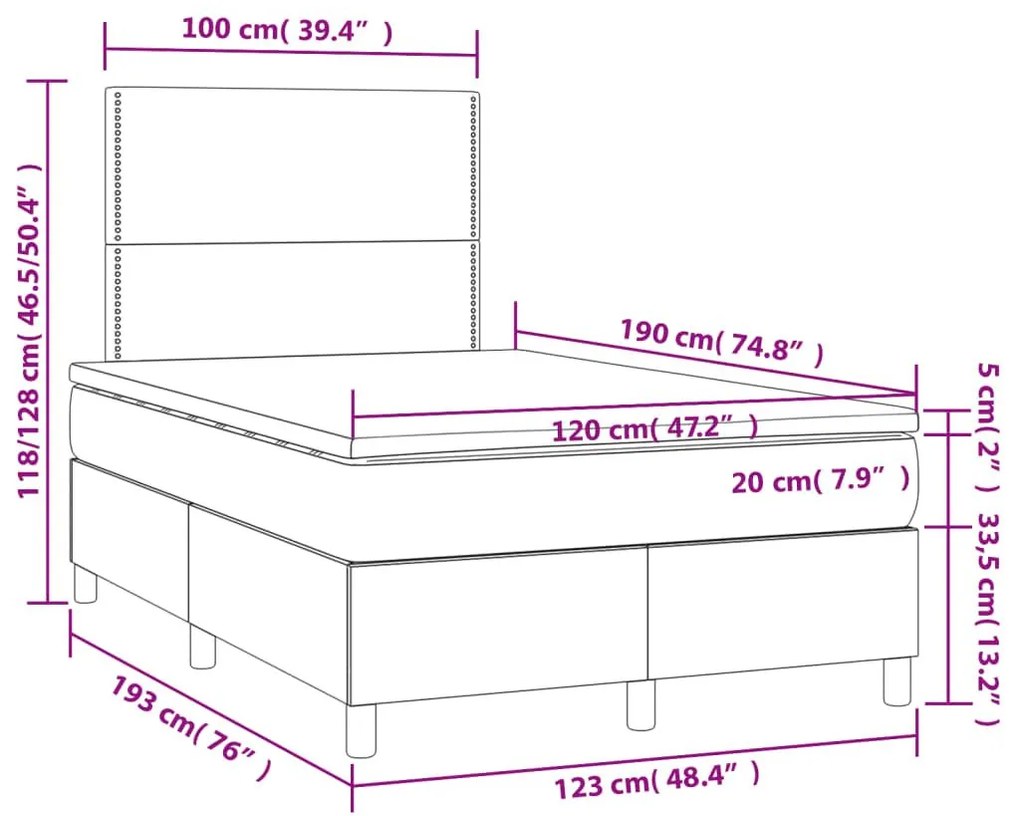 Κρεβάτι Boxspring με Στρώμα Κρεμ 120x190 εκ. Υφασμάτινο - Κρεμ