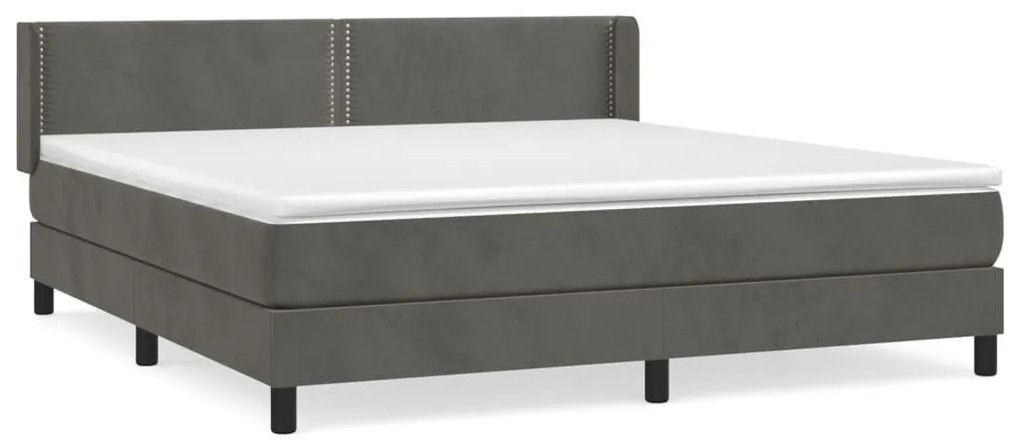 Κρεβάτι Boxspring με Στρώμα Σκούρο Γκρι 160x200 εκ. Βελούδινο - Γκρι