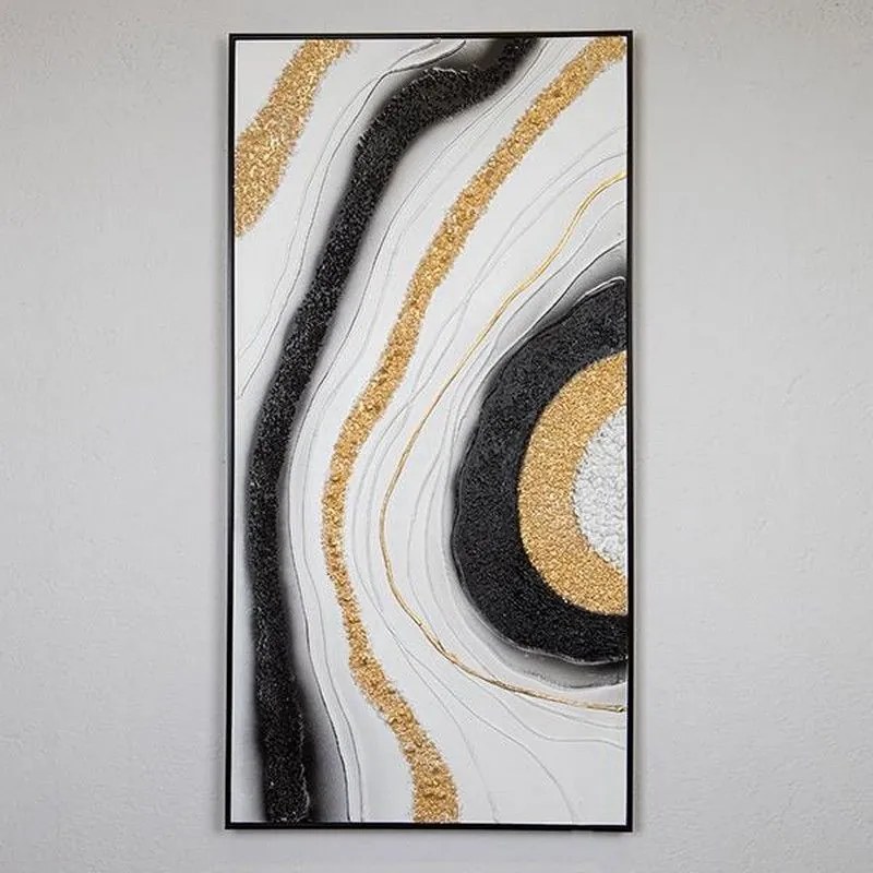 Πίνακας Σε Καμβά Με Πλαίσιο 755-12037 Black-Gold-White 62x122x4.5cm Estheti Home Κάθετοι Ξύλο, Καμβάς