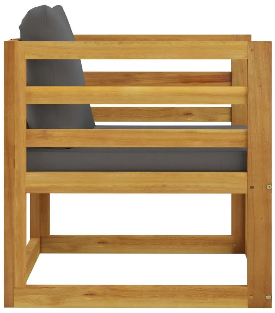 vidaXL Καρέκλα Κήπου από Μασίφ Ξύλο Ακακίας με Σκούρα Γκρι Μαξιλάρια