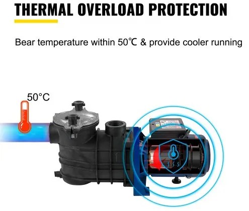 VEVOR 1 HP Pool Pump, 15000 L/h 750W Pool Pump In/Ground Swimming Pool Pump with Strainer Basket Pool Pump Motor for Clean Swimming Pool Water 1.97&quot; Inlet/Outlet pool filter pump with 2 Fitting Hoses