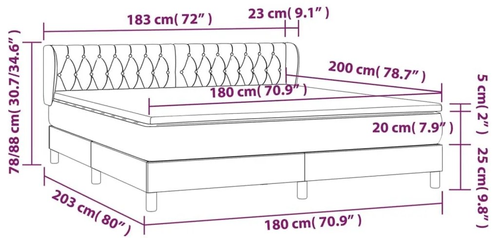 Κρεβάτι Boxspring με Στρώμα Κρεμ 180x200 εκ. Υφασμάτινο - Κρεμ