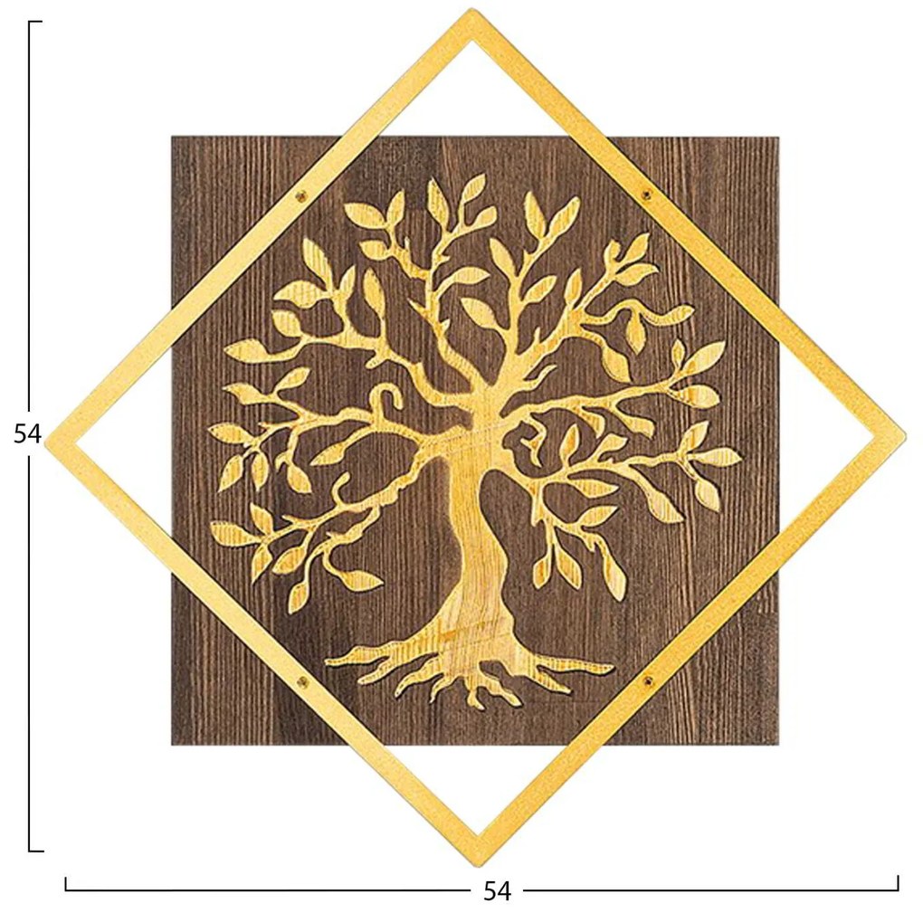ΔΙΑΚΟΣΜΗΤΙΚΟ ΤΟΙΧΟΥ ΔΕΝΤΡΟ HM4752-ΦΥΛΛΑ ΜΕΤΑΛΛΟΥ ΧΡΥΣΑ-ΞΥΛΟ 54x3(βάθος)x54Υεκ.