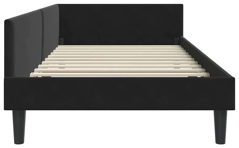 vidaXL Κρεβάτι Γωνίας Μαύρο 90 εκ x 190 εκ ΒελούδοκαιΣυμπαγέςΞύλο