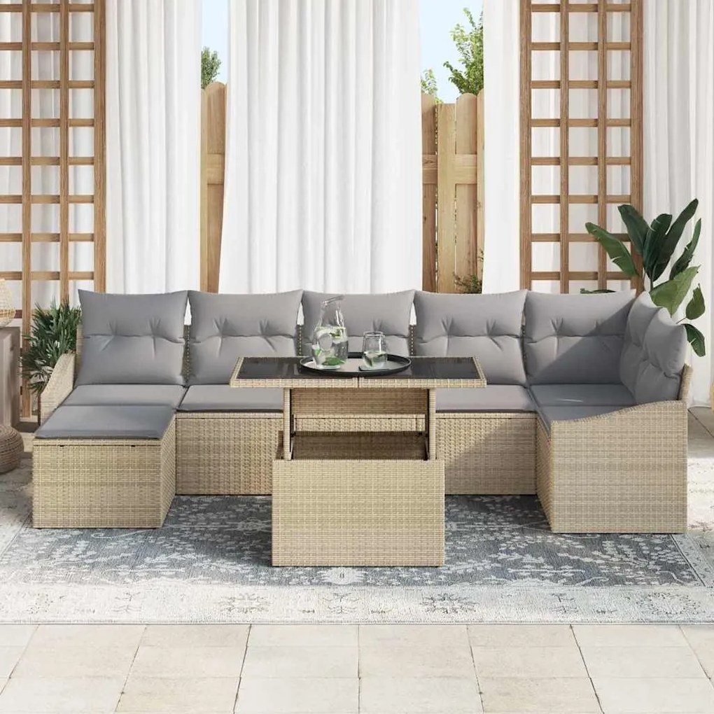 vidaXL Σετ Καναπέ Κήπου με μαξιλάρι 8 pcs μπεζ και ανοιχτό γκρι