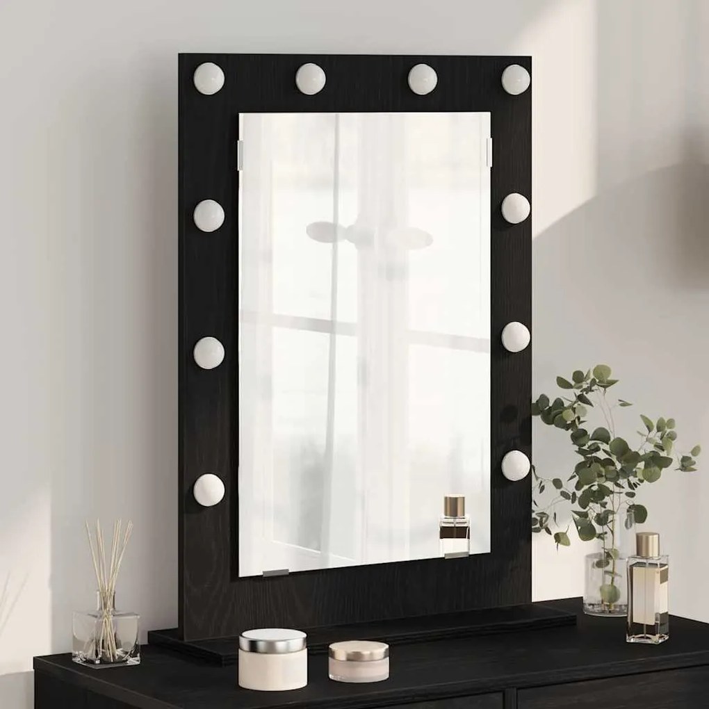 vidaXL Καθρέφτης Vanity με LED Φώτα Μαύρο Δρυς 70x50x18 εκ.
