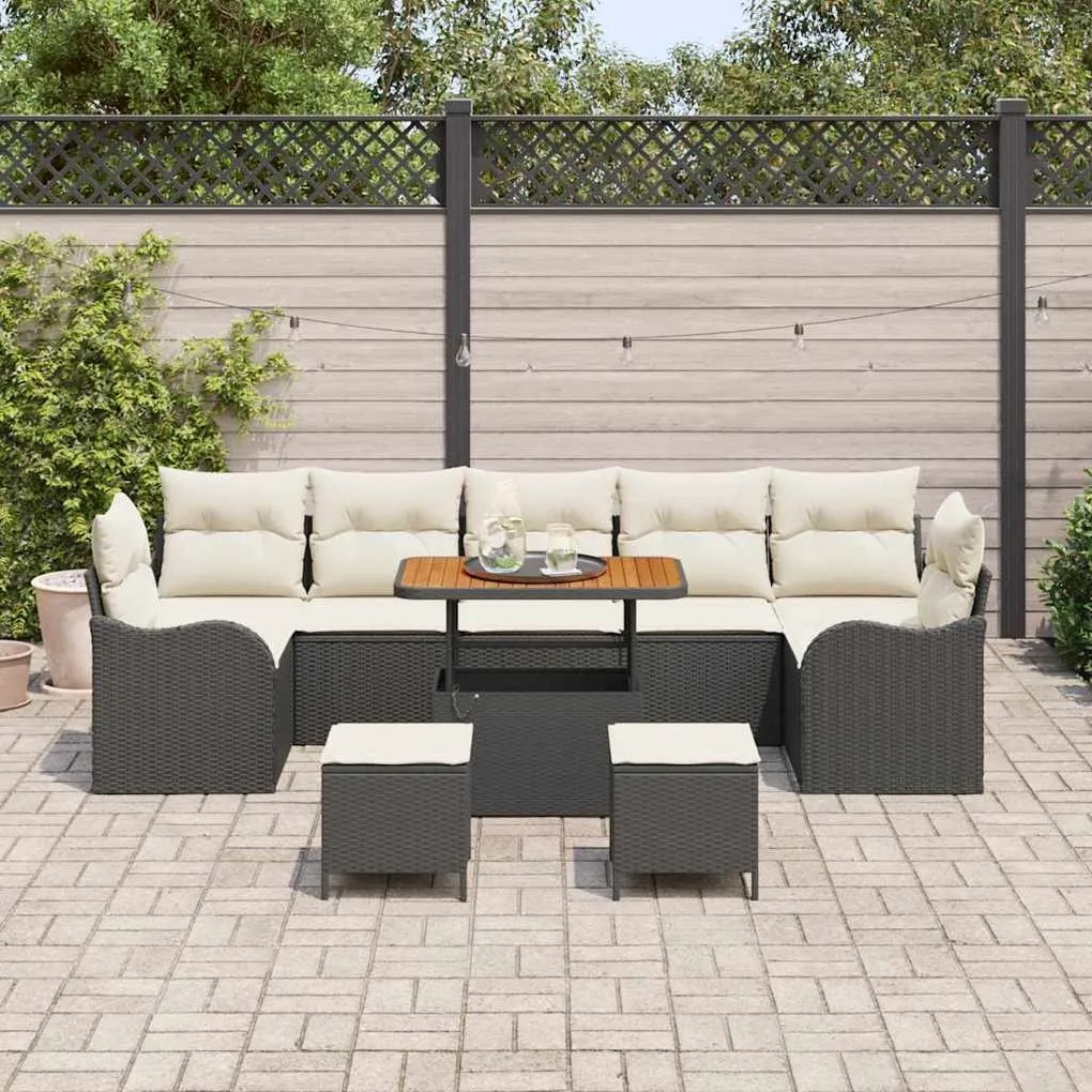 vidaXL Σετ Καναπέ Κήπου 10 pcs Μαύρο, Κρέμα 90 x 55 x 71 cm