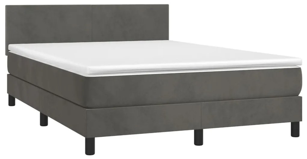 vidaXL Κρεβάτι Boxspring με Στρώμα Σκούρο Γκρι 140x200 εκ. Βελούδινο