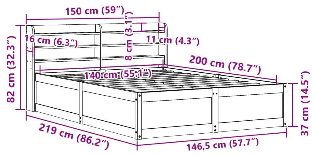 Πλαίσιο Κρεβατιού με Κεφαλάρι 140x200 εκ. από Μασίφ Ξύλο Πεύκου - Καφέ