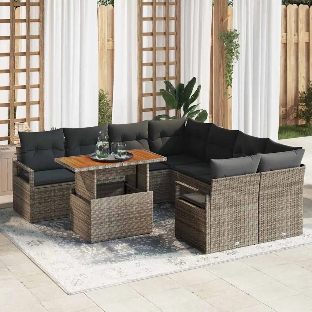 vidaXL Σέτ φαγητού για κήπο 9 pcs Γκρι, Καφέ 100 x 55 x 73 εκ