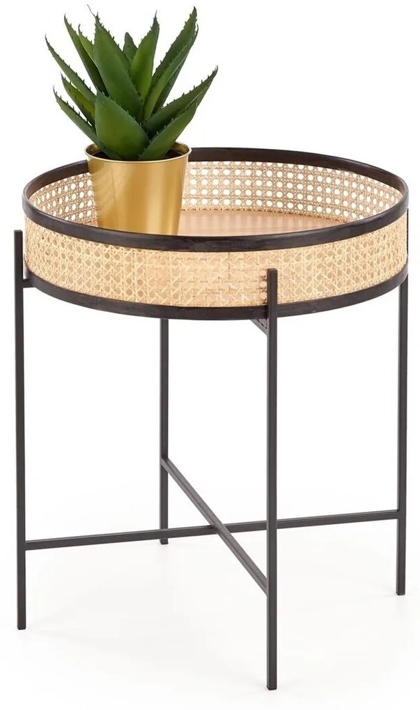 Βοηθητικό τραπεζάκι Houston 650, Μαύρο, Καφέ, 55cm, 4 kg, Ραττάν, Στρόγγυλος | Epipla1.gr