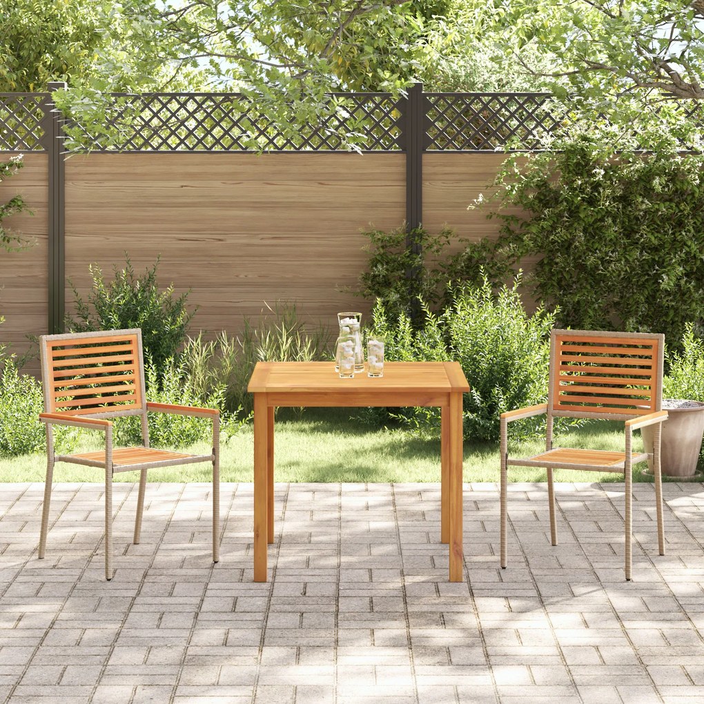 vidaXL 3 Piece Garden Dining Set Beige Poly Rattan Acacia