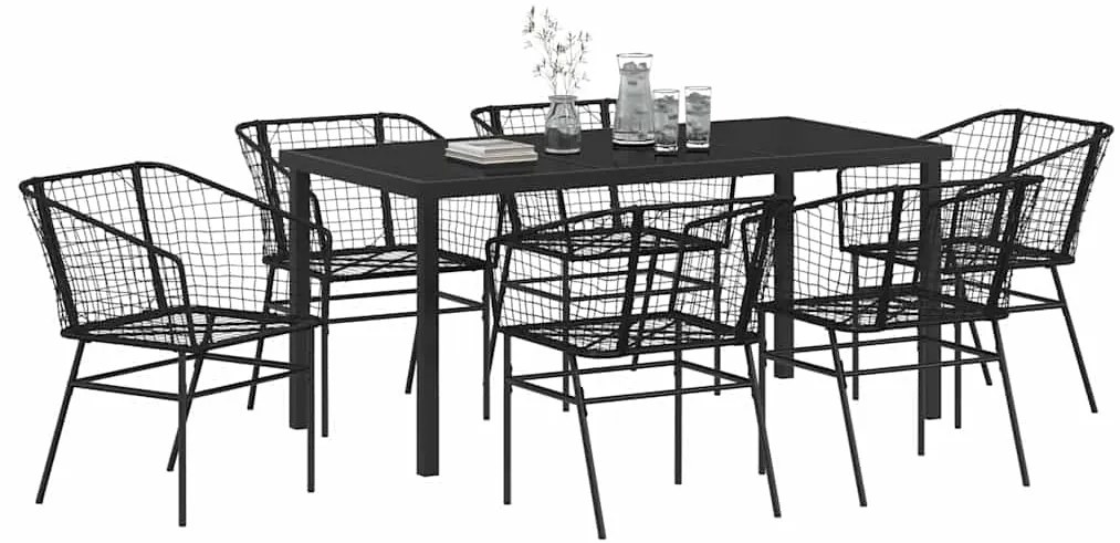 vidaXL Σέτ φαγητού για κήπο 7 pcs Μαύρο συνθετικό ρατάν