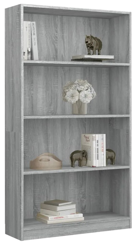 vidaXL Βιβλιοθήκη με 4 Ράφια Γκρι Sonoma 80x24x142 εκ. Επεξεργ. Ξύλο