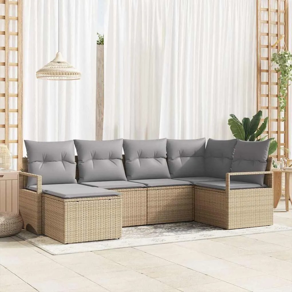 vidaXL Σετ Καναπέ Κήπου 6 pcs Μπεζ Πολυ ράταν