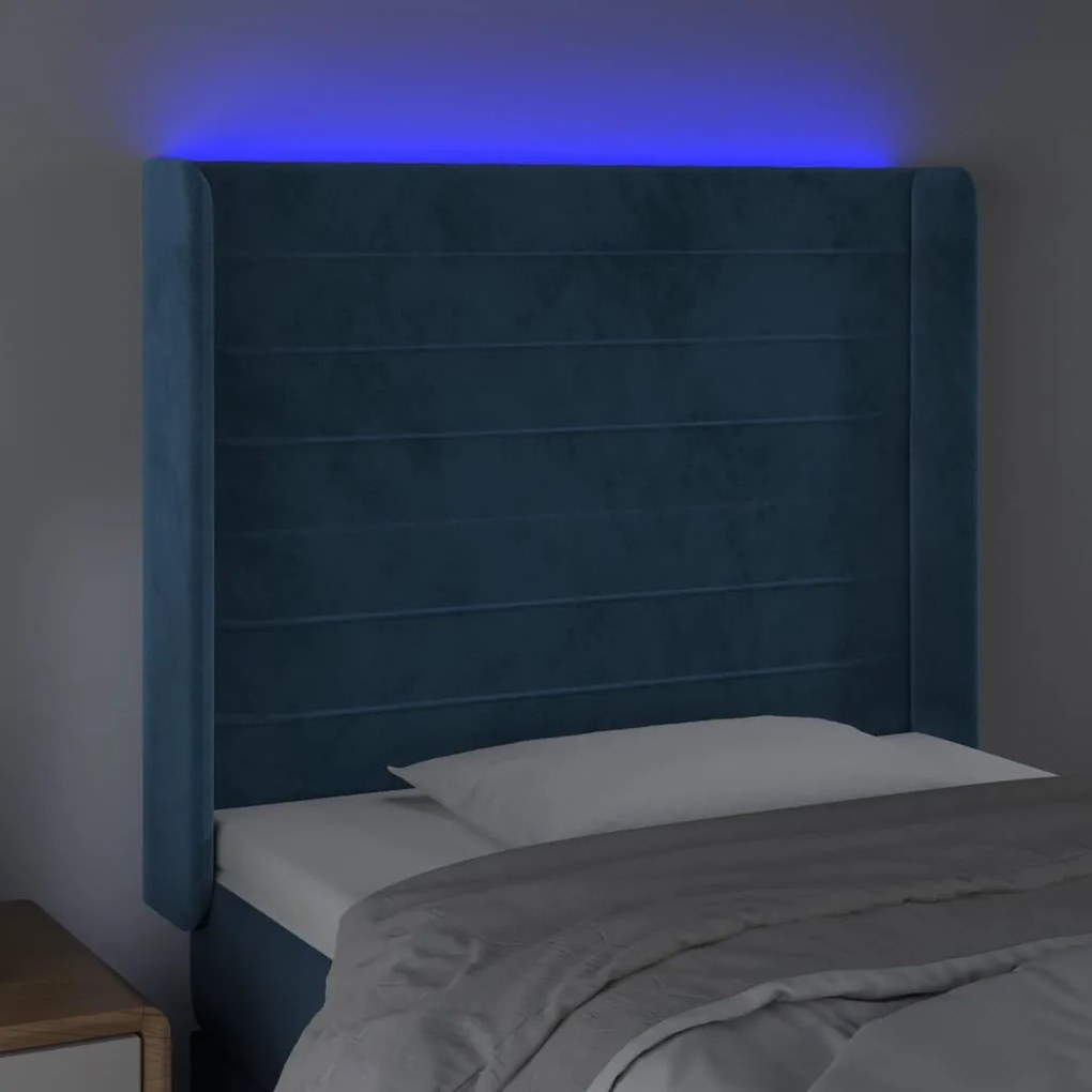 Κεφαλάρι Κρεβατιού LED Σκούρο Μπλε 103x16x118/128 εκ. Βελούδινο 3124234