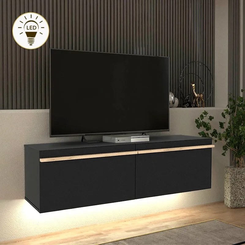 Megapap Έπιπλο Τηλεόρασης Επιτοίχιο Morel Με Led Μαύρο 140x41,8x40εκ.