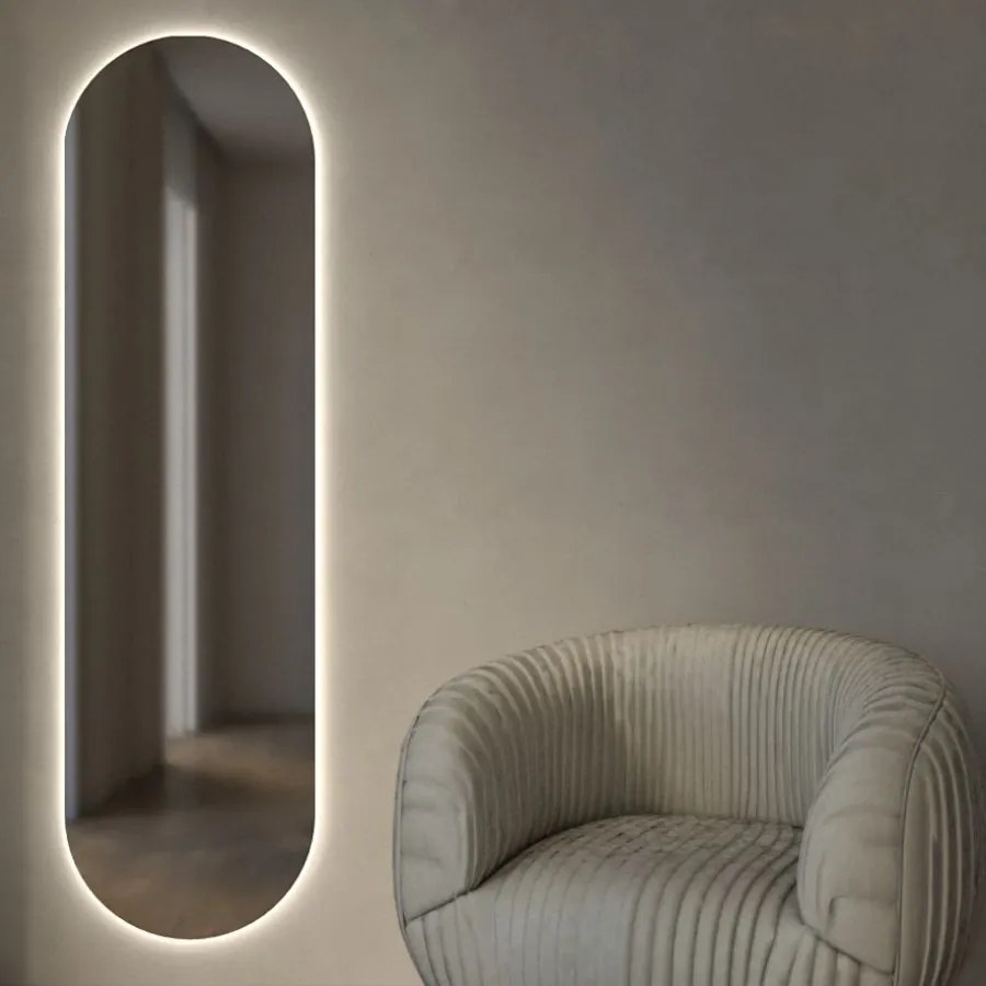 Καθρέπτης τοίχου Semi Oval Project Mirrors 180x50 με κρυφό φωτισμό Led Διακόπτης Αφής: Ναι