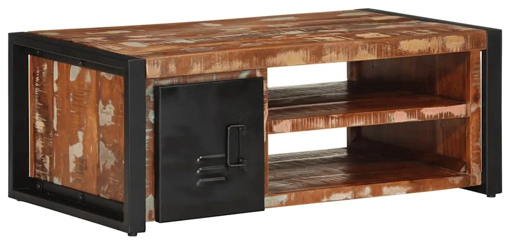 Τραπεζάκι σαλονιού πολύχρωμο 90x50x36cm Ξύλο μασίφ αναγεννημένο - Πολύχρωμο