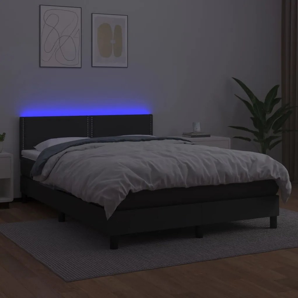 vidaXL Κρεβάτι Boxspring με Στρώμα &amp; LED Μαύρο 140x190 εκ. Συνθ. Δέρμα