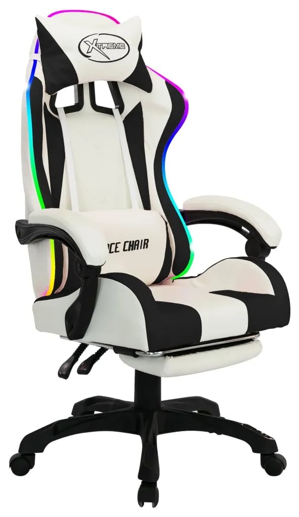 vidaXL Καρέκλα Racing με Φωτισμό RGB LED Ασπρόμαυρη Συνθετικό Δέρμα