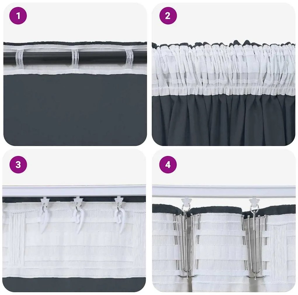 vidaXL Κουρτίνα με κουρτίνες 2 pcs Ασημί γκρι 260 x 140 εκ. Βελούδο