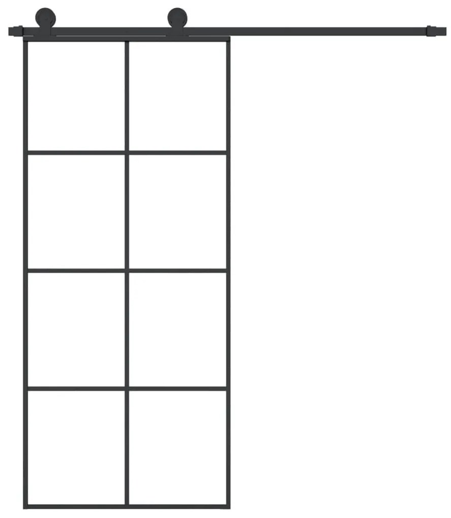 Συρόμενη Πόρτα με Μηχανισμό 90x205 εκ. Γυαλί ESG &amp; Αλουμίνιο - Μαύρο