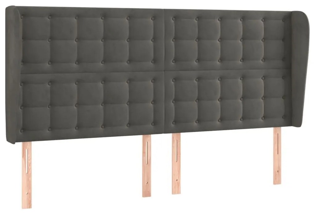 Κεφαλάρι με Πτερύγια Σκούρο Γκρι 163x23x118/128 εκ. Βελούδινο - Γκρι