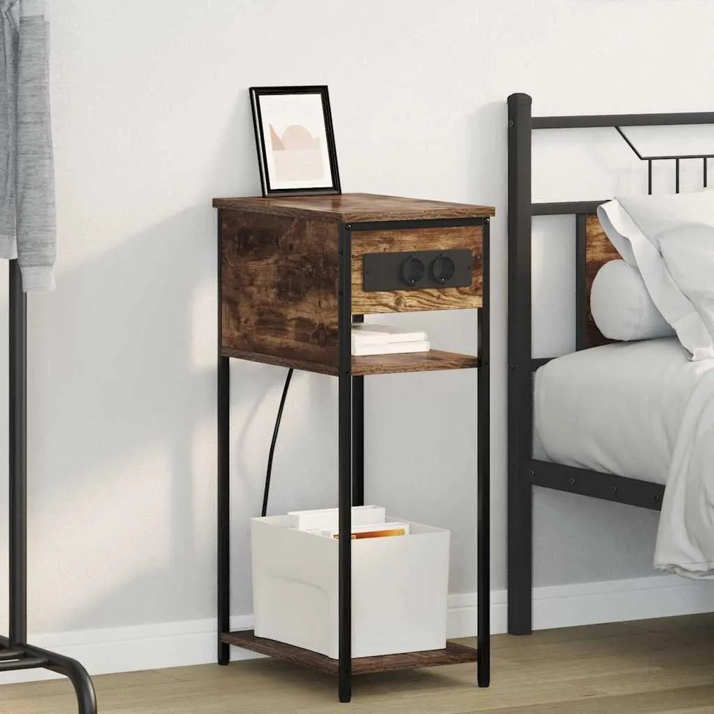 Κομοδίνο Καπνιστό Δρύς 41 x 28 x 76 εκ. Επεξεργασμένο ξύλο